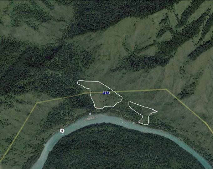 Земельные участки рядом с местом впадения реки Деты-Кочек в Катунь. Схема расположения на Google Earth